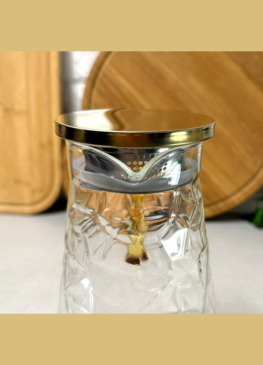 Скляний глечик 1.8 л із золотистою кришкою Bojo No Brand (303212441)