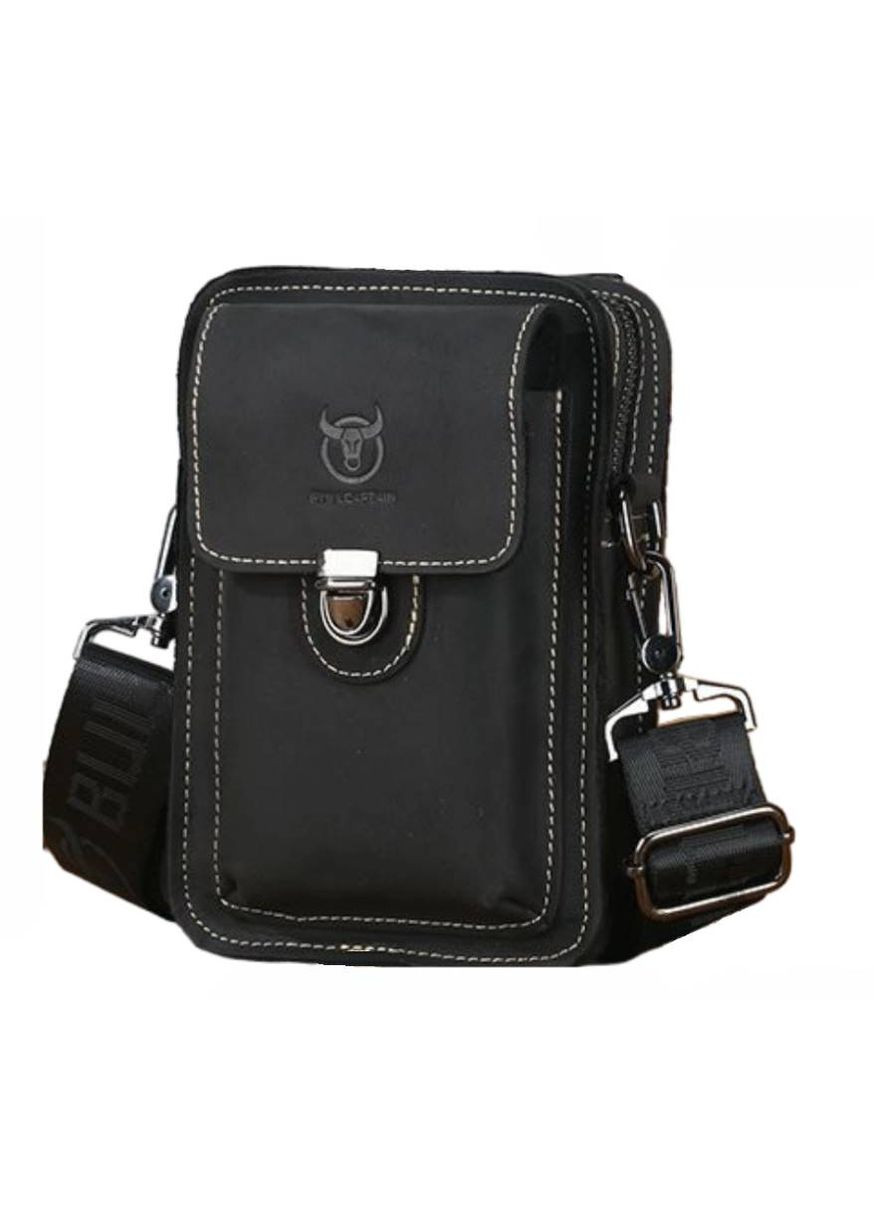 Сумка на ремінь через плече чоловіча для телефону та документів шкіряна маленька сумочка Чорний 35933 BULL (337671216)