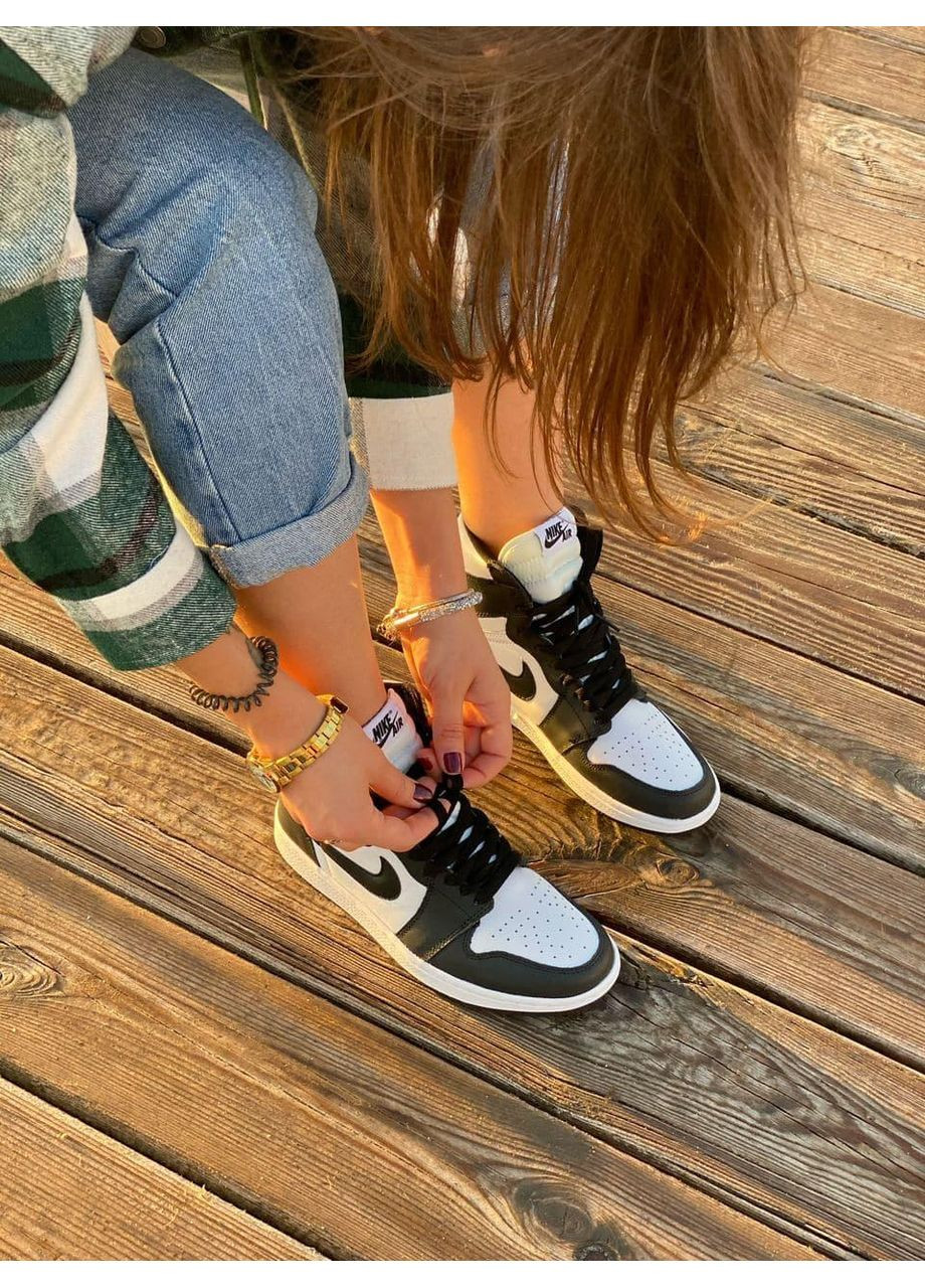 Чорні Осінні кросівки чоловічі nike air jordan 1 retro high black white 1 найк аір джордан No Brand