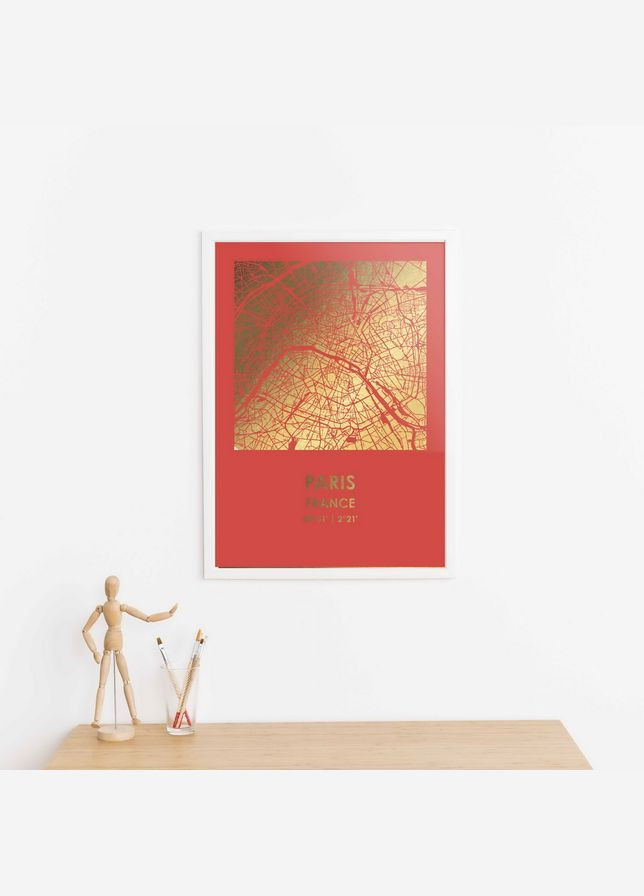 Постер "Карта города: геотег" персонализированный А3 (BD-pl-41) gold-red BeriDari (293814526)