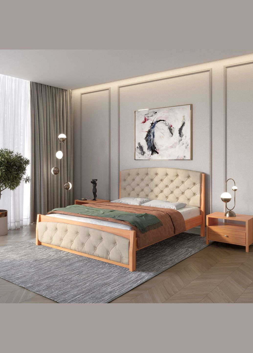 Двуспальная деревянная кровать Мехико/Аляска 23 (Бежевый) 160х190 см (MBG-12030) Mebigrand (368282397)