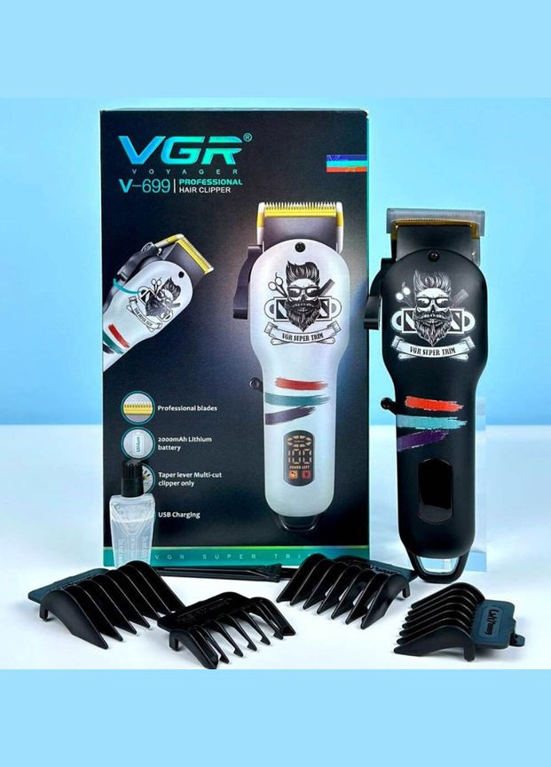 Акумуляторна машинка для стрижки волосся V-971триммер 5Вт 3 насадки чорний (2390000046) VGR V-971 (345562828)