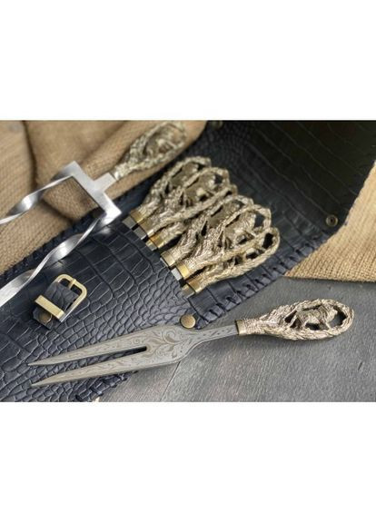 Набор шампуров Люкс Лев 6 шт в закрытом колчане+ двойной шампур+ вилка 47330129 NB Art (346534182)