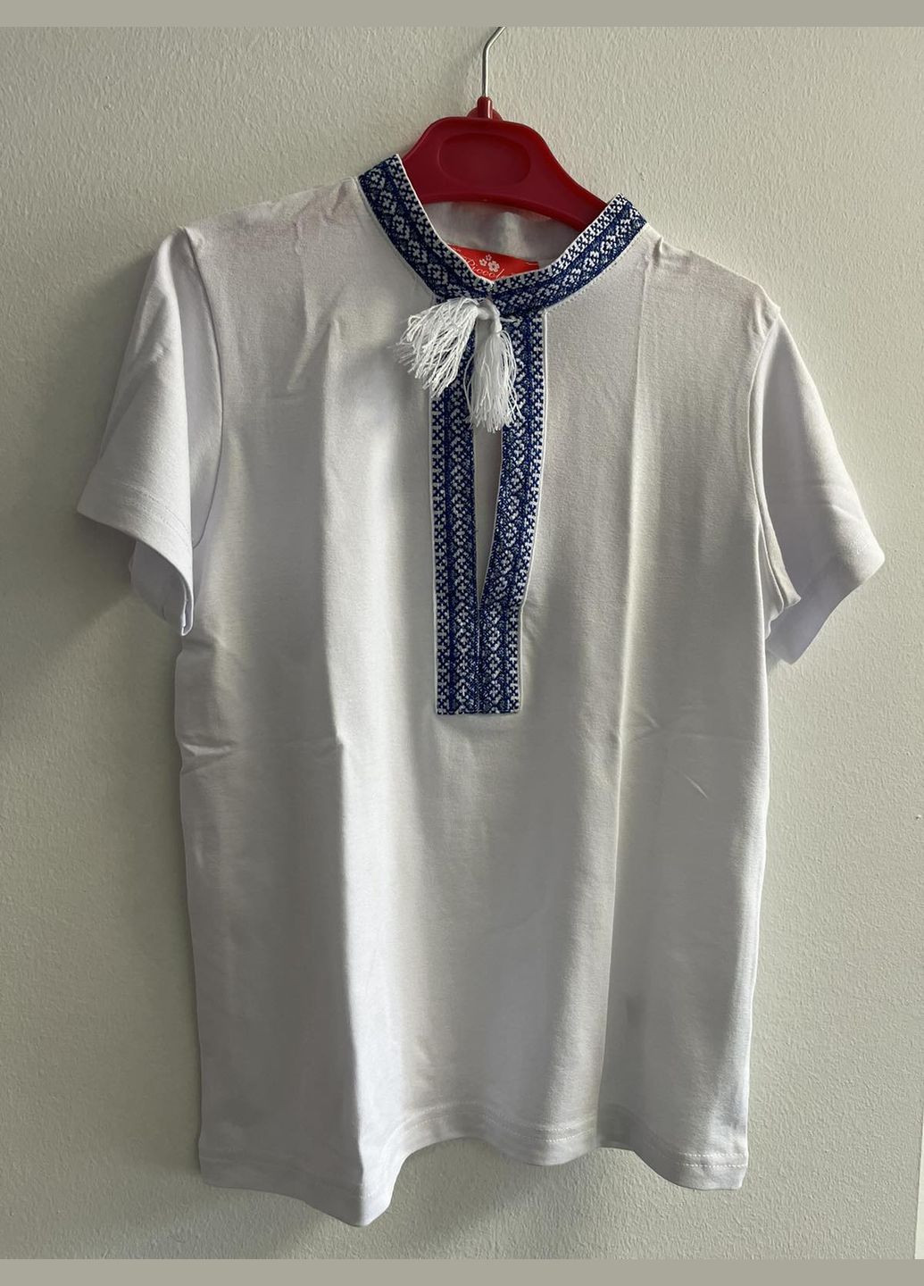 Белая вышиванка трикотажная Piccolo узор геометрический хлопок (304667097)