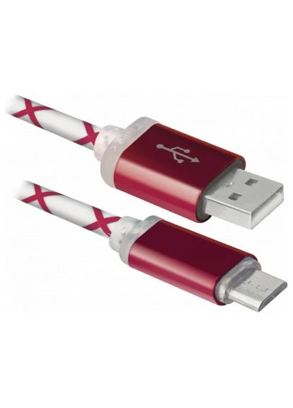 Дата кабель USB 2.0 AM to Micro 5P 1.0m RedLED backlight (87556) Defender (396693683)