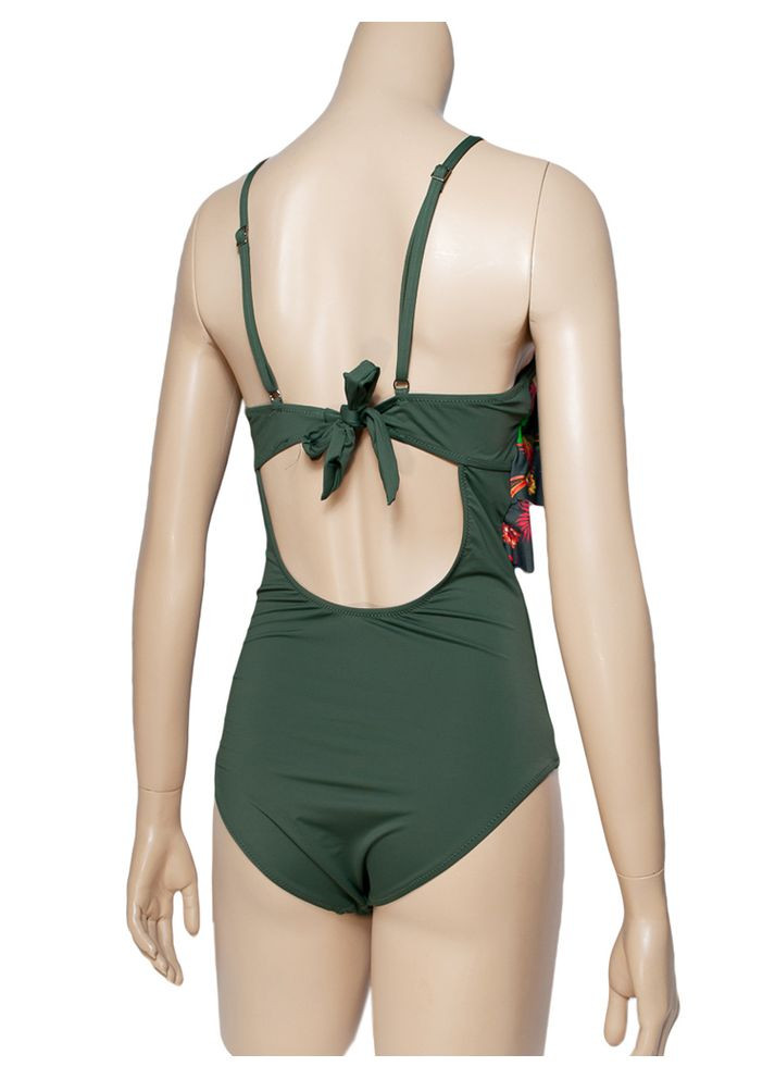 Оливковый (хаки) летний купальник с воланами модель 0369 арт.652 слитный, майо Samegame