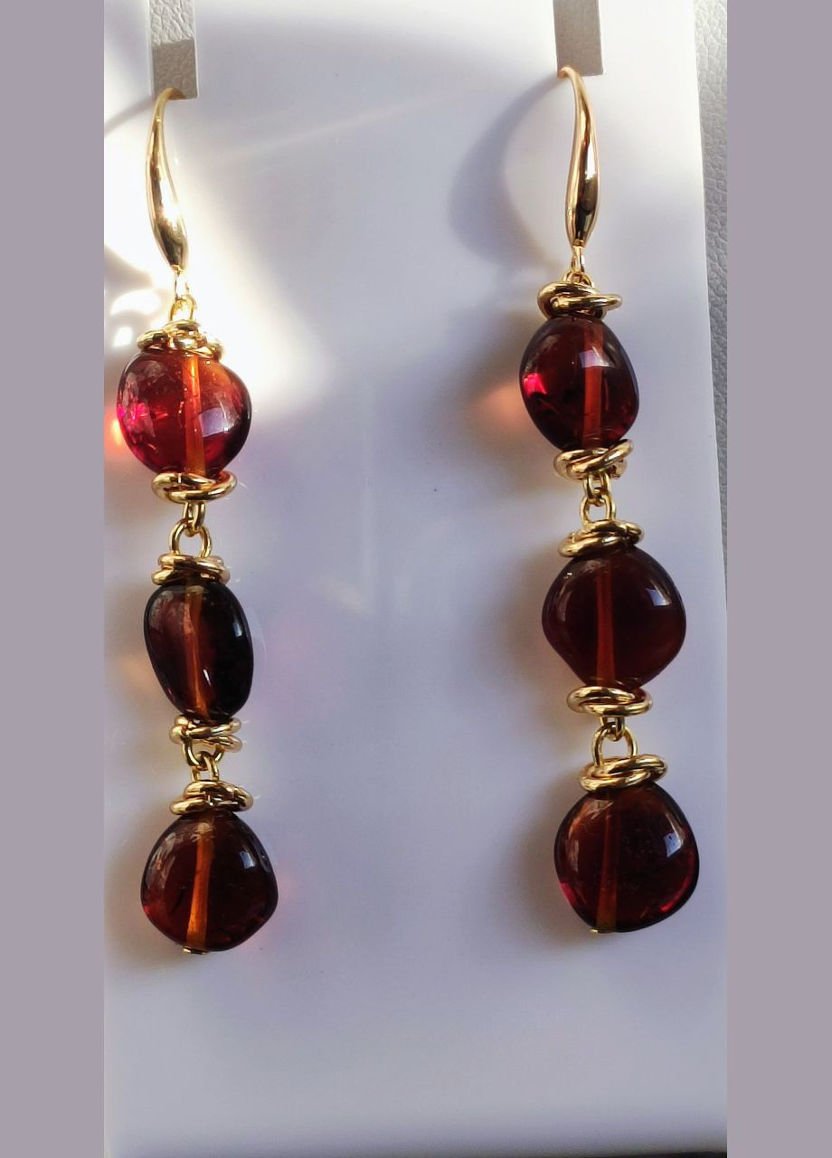 Сережки 2573 з натурального бурштину Медовий відтінок MINOV (311310534)