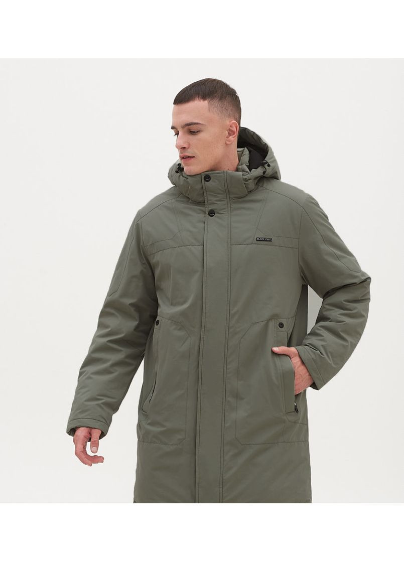 Оливкова зимня подовжена чоловіча куртка модель Black Vinyl 24-2505