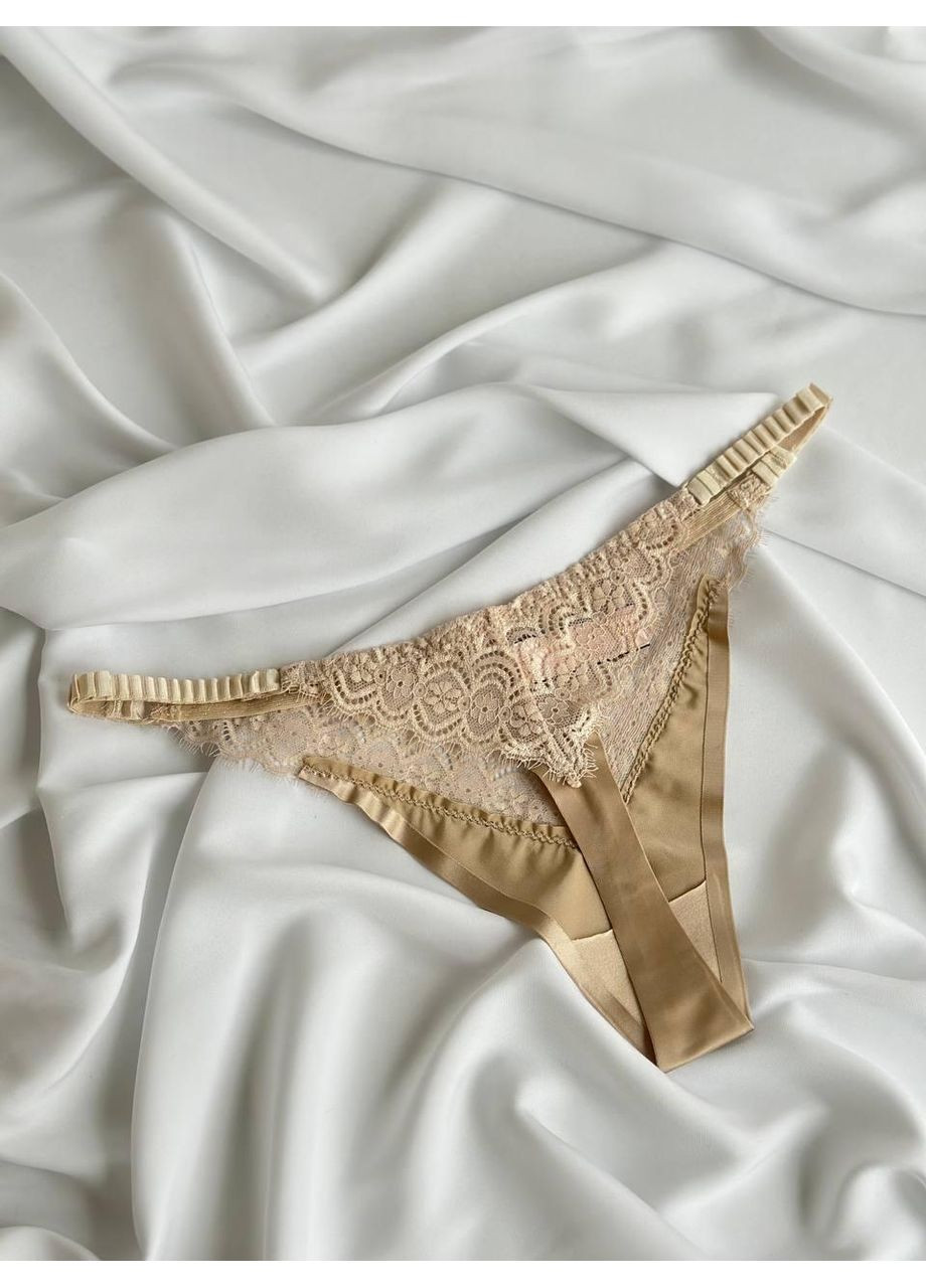 Сет жіночих трусиків-стрінгів мереживних чорний/бежевий. Комплект жіночої спідньої білизни з двох мереживних стрінгів. No Brand (365550106)