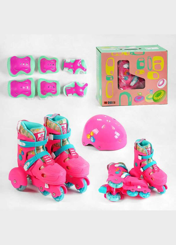 Ролики із захистом 57401-S 30-33 р, колір Рожевий, колеса PU 6см, зі світлом, в коробці (6900066380389) No Brand (357494263)