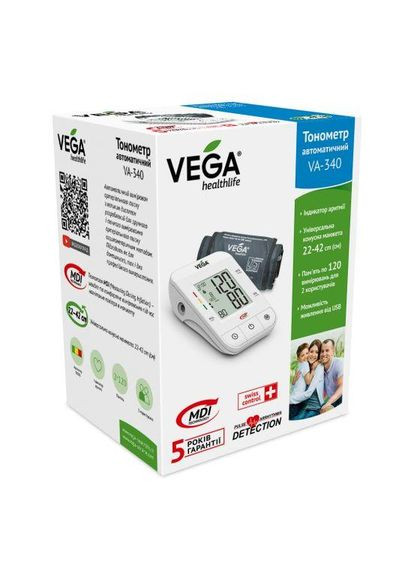 Тонометр VA340 micro USB с LUX манжетой 22-42 см гарантия 5 лет Vega (296785252)