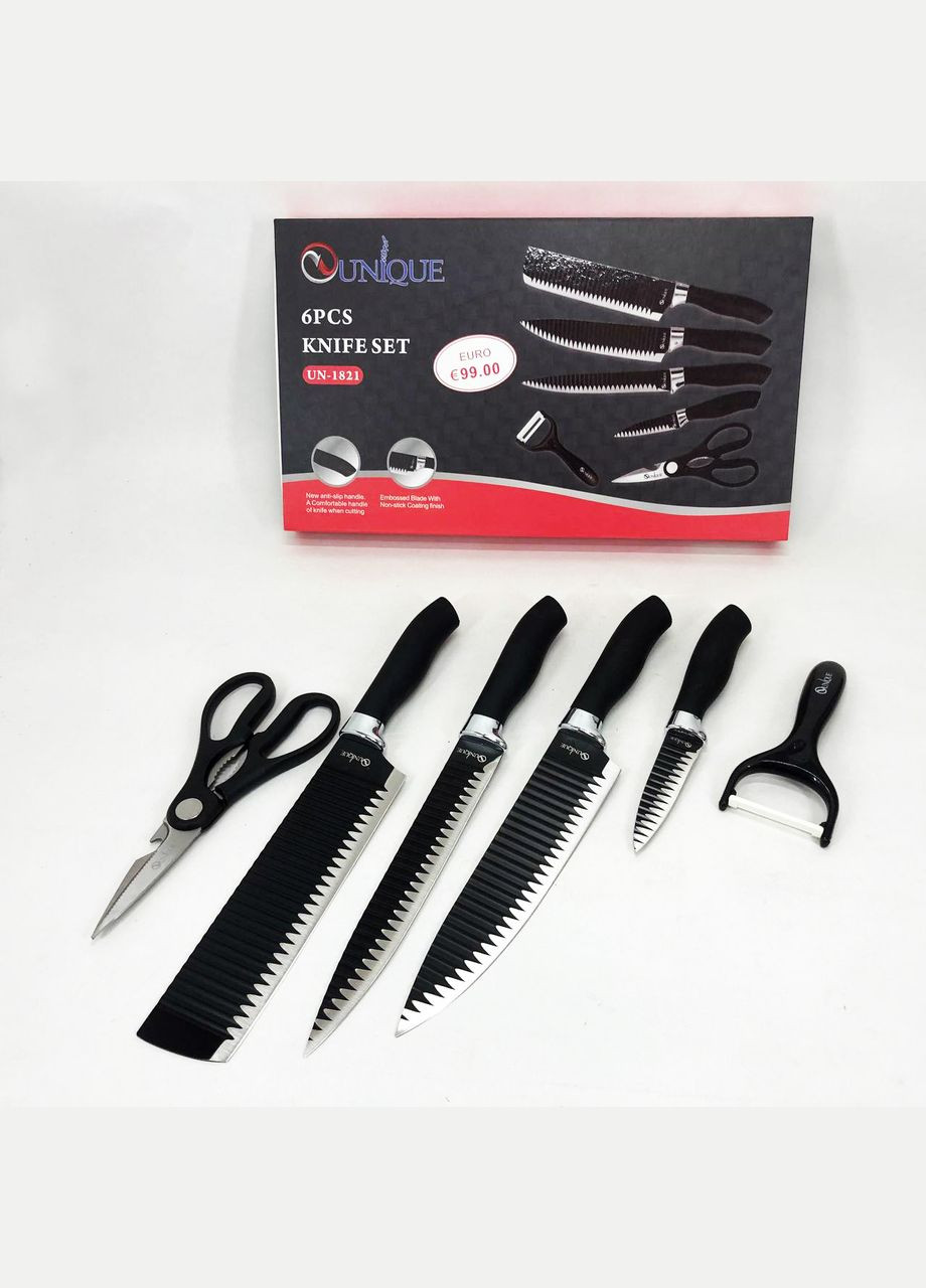 Набір якісних ножів для дому UNIQUE UN-1821 6 шт, Кухарські кухонні ножі набір, Хороші ножі FL-385 для кухарів Genuine (349512127)