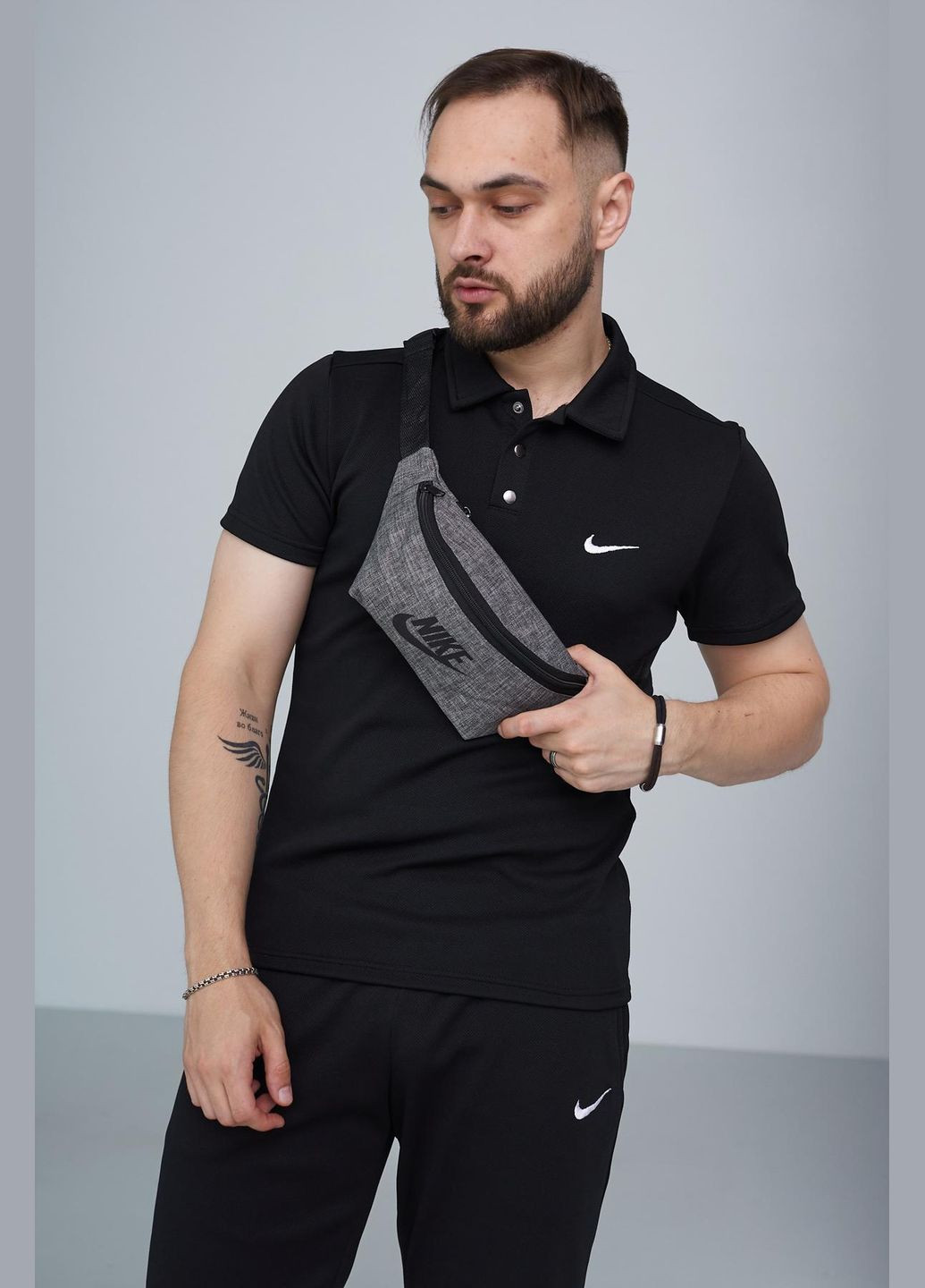 Бананка светло-серый меланж, черное лого накатка No Brand (333929690)