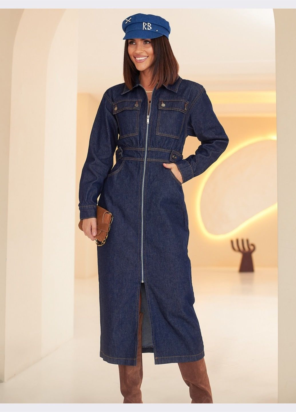 Темно-синя кежуал джинсова сукня темно-синього кольору на блискавці Dressa однотонна