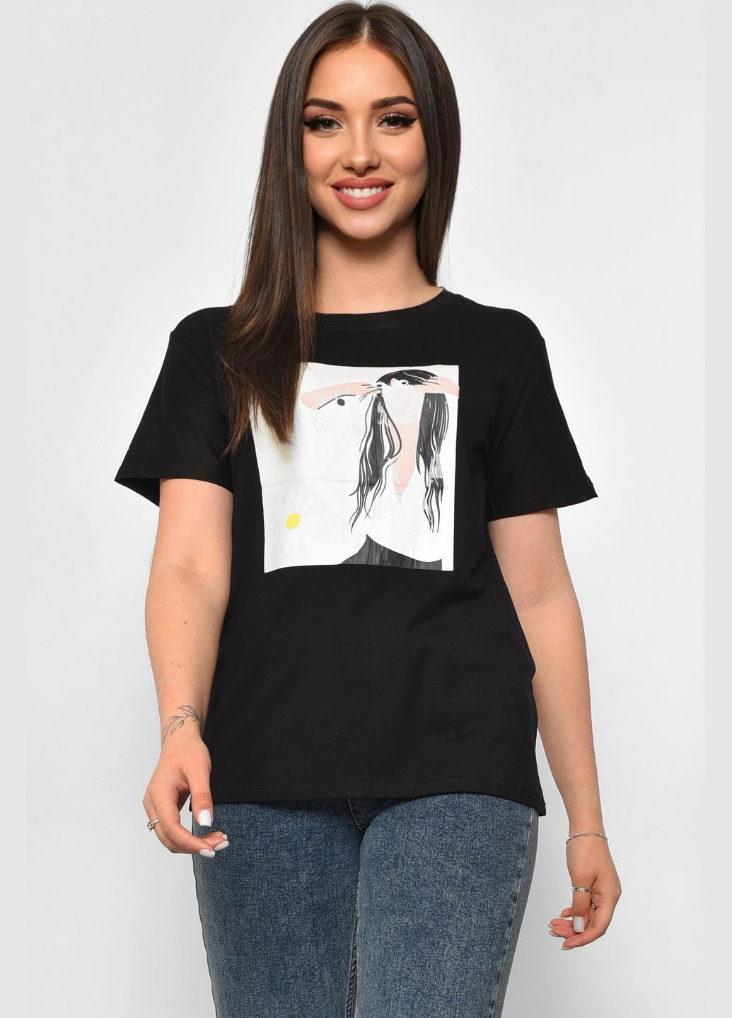 Футболка жіноча чорного кольору Let's Shop - (294816945)