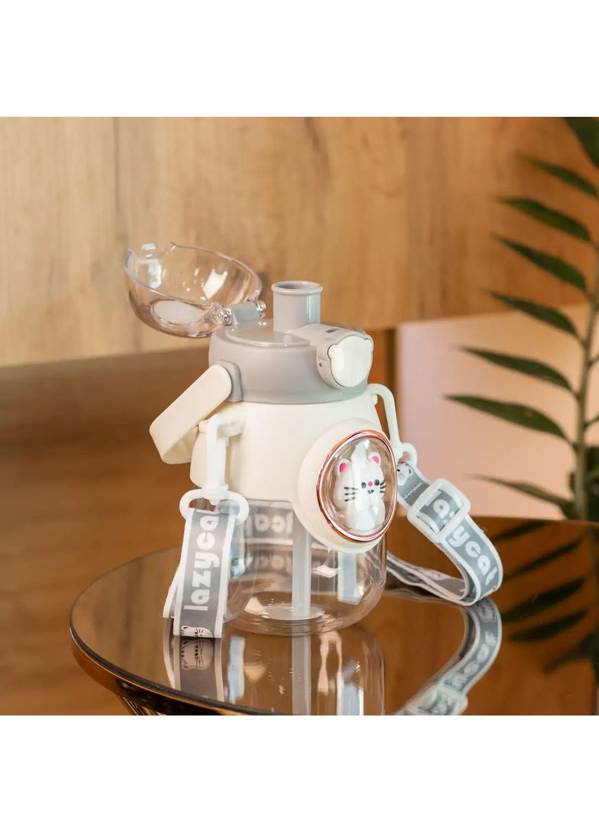 Пляшка для води з трубочкою 820 мл дитяча з ручкою та ремінцем Сірий HPGM2217G Jooki (358706264)