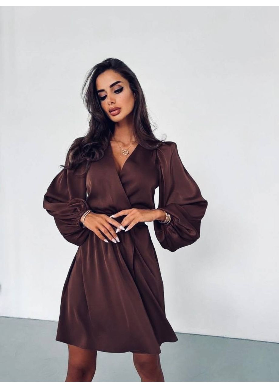 Коричневое коктейльное платье из шелка армани | замер в описании DK/DL Мода без кордонів однотонное