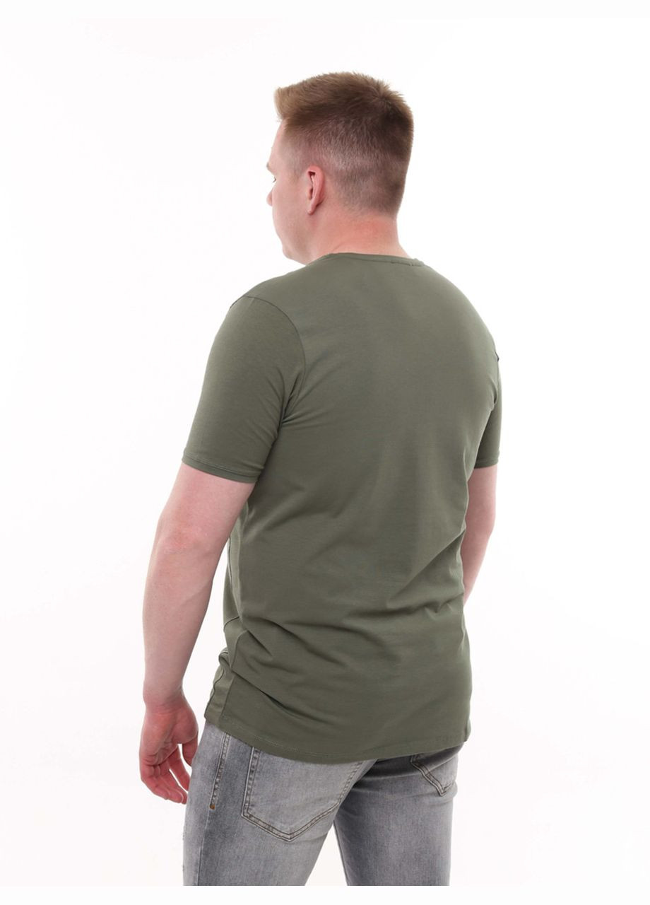 Хаки (оливковая) мужская футболка хаки однотонная с коротким рукавом Jean Piere Пряма