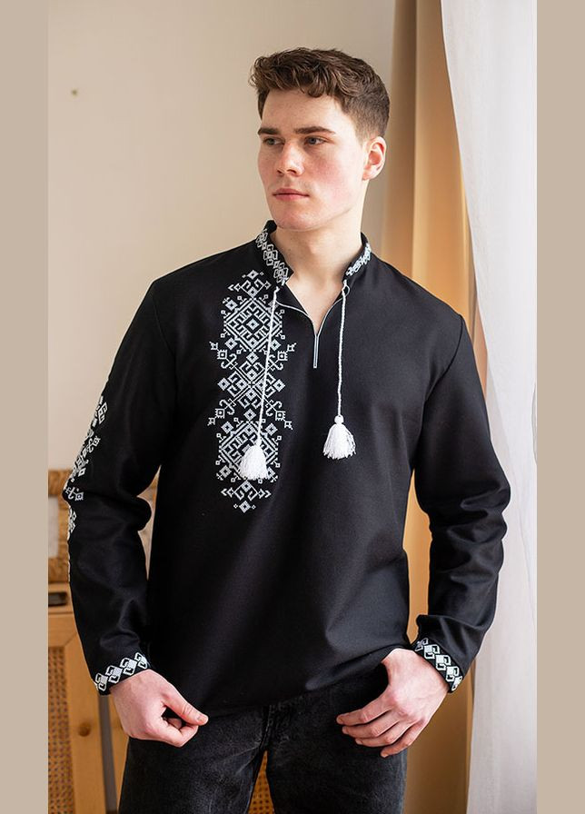 Чорна вишиванка чоловіча vishivano4ka 3046-5 візерунок геометричний пряма бавовна, поліестер (329860420)