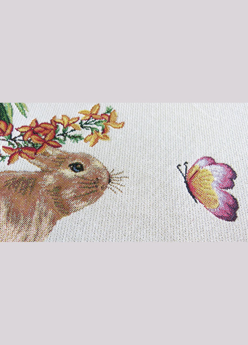 Великодня гобеленова скатертина на круглий стіл, святкова пасхальна скатертина для круглого столу "Пасхальна з зайчиками" Maystat (311216708)