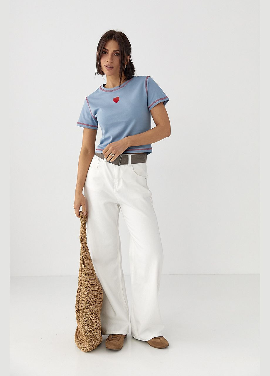 Футболка с контрастными швами и вышитым сердцем Lurex - (326065768)