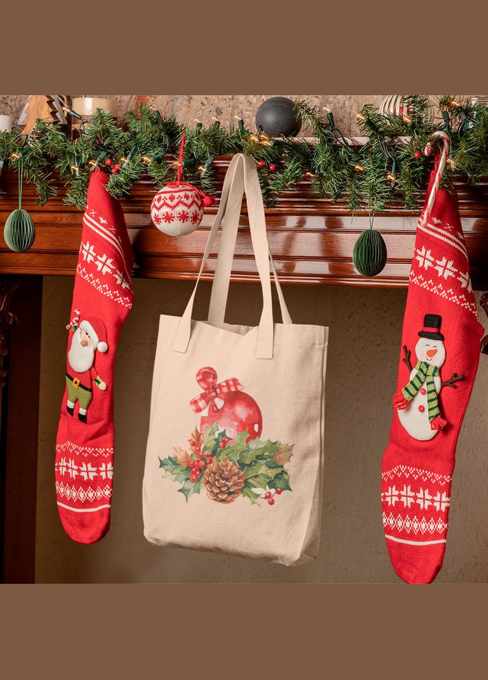 Эко-сумка, шоппер, повседневная с новогодним принтом "Новогодний Букет и шарик" Кавун шопер (316137777)