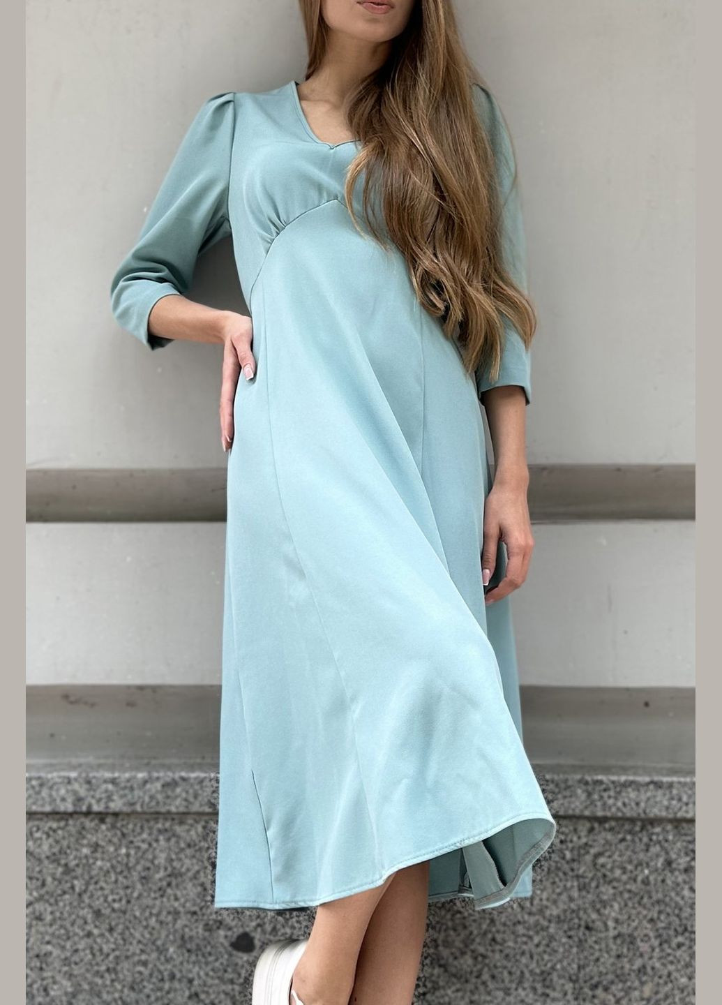 Бирюзовое повседневный платье с длинным рукавом (ll85320149) LadyLike