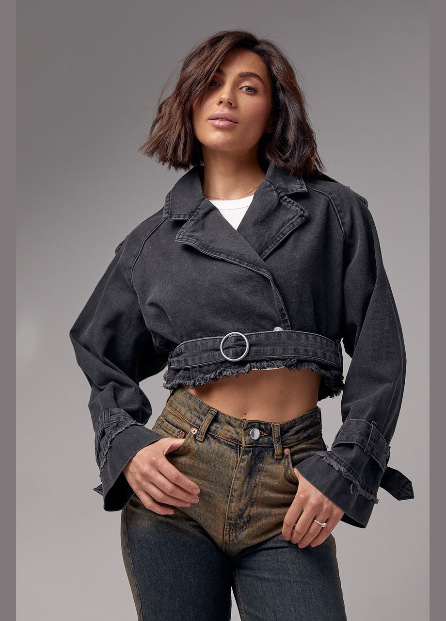 Черная демисезонная короткая женская джинсовка в стиле grung Lurex
