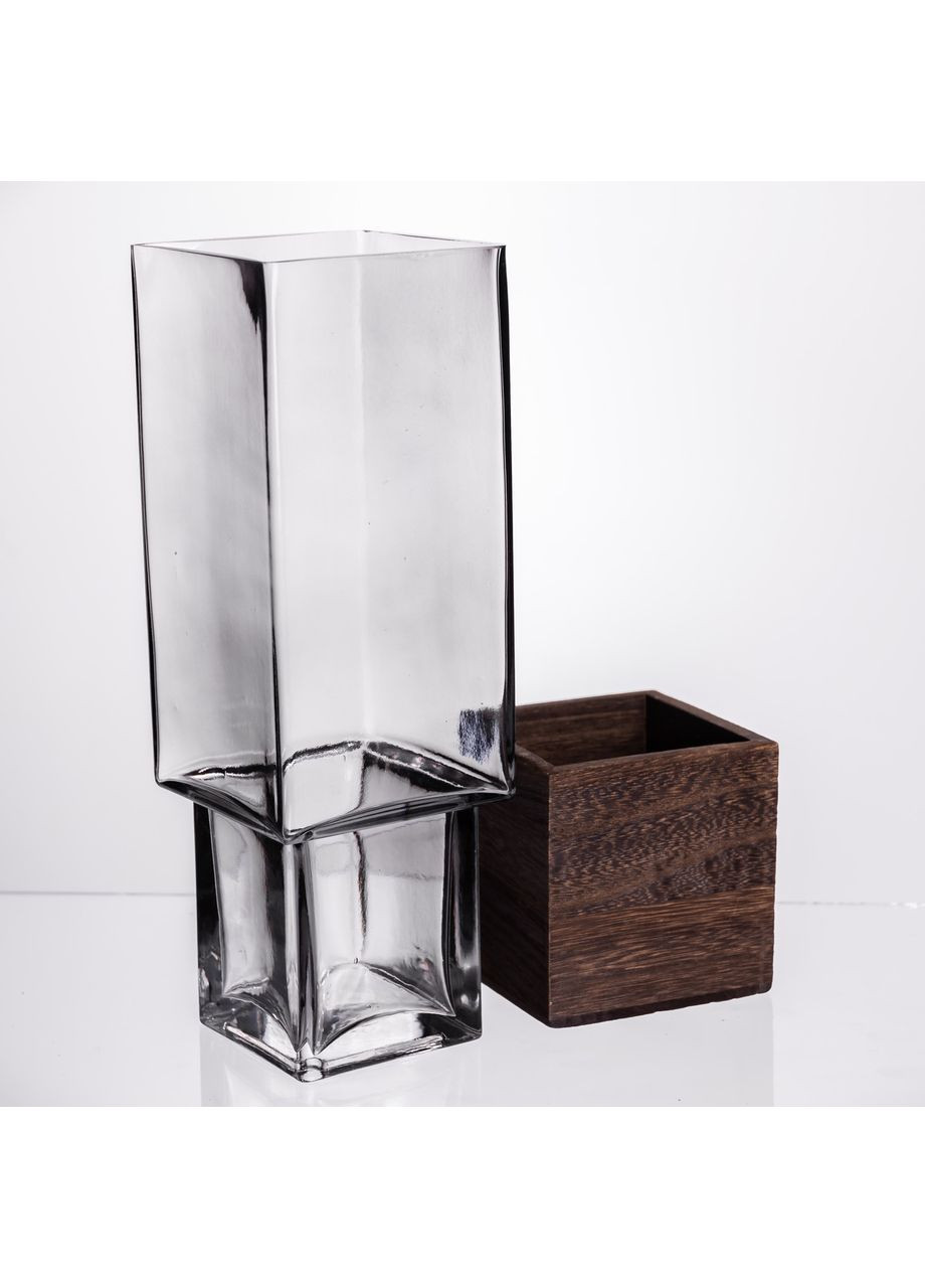 Ваза для квітів зі скла квадратна 10х10х30 см коричнева декор для інтер'єру стильний елемент Yiwu (370432418)