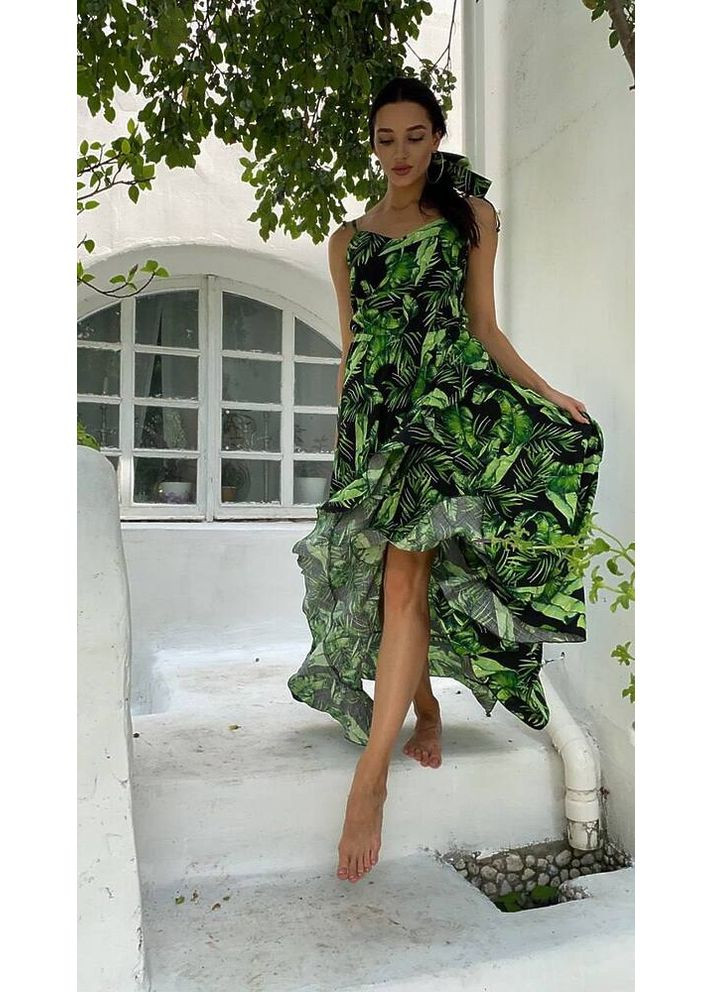 Летний женский женский сарафан emily асимметричного кроя с рюшами (mil376) milirud