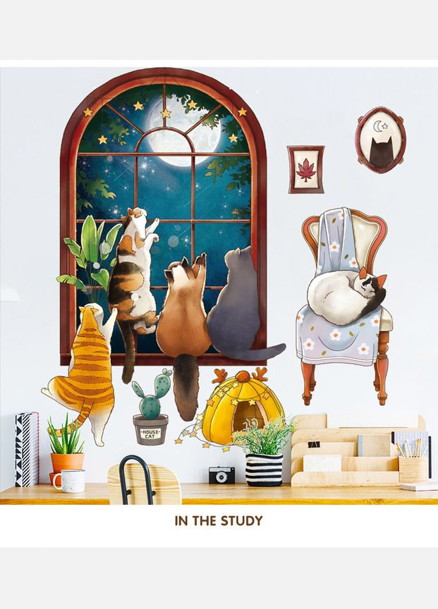 Вінілові наклейки Коти та місяць (лист 60 х 90 см) Б272-1 No Brand (335413380)