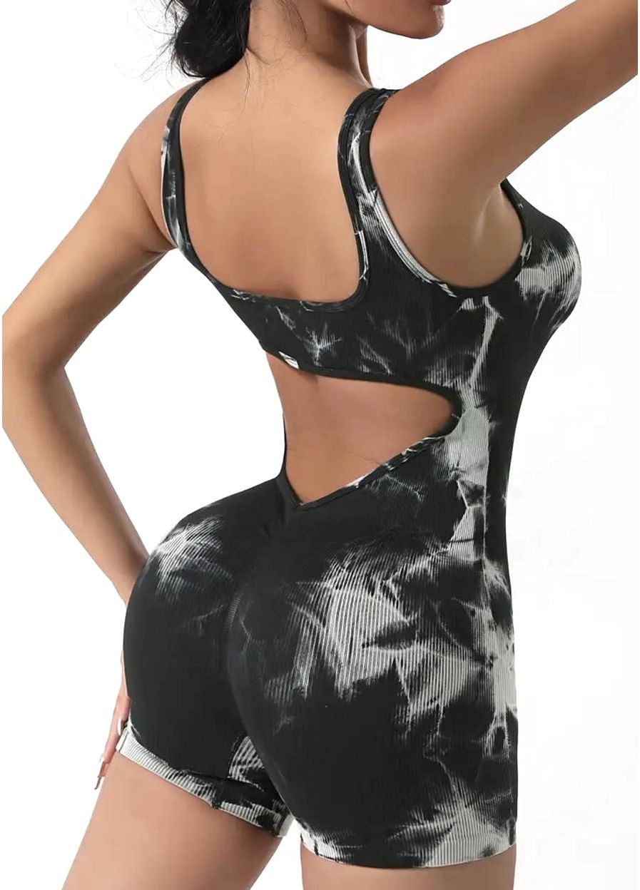 Женский спортивный комбинезон для фитнеса и зала No Brand чёрно-белого