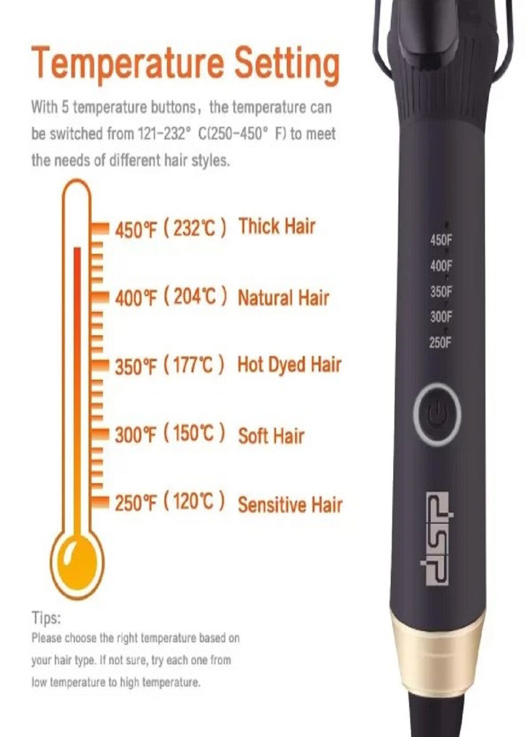 Плойка для завивки волос 20108A керамическое покрытие 5 режимов 25 мм Черный DSP (302243337)