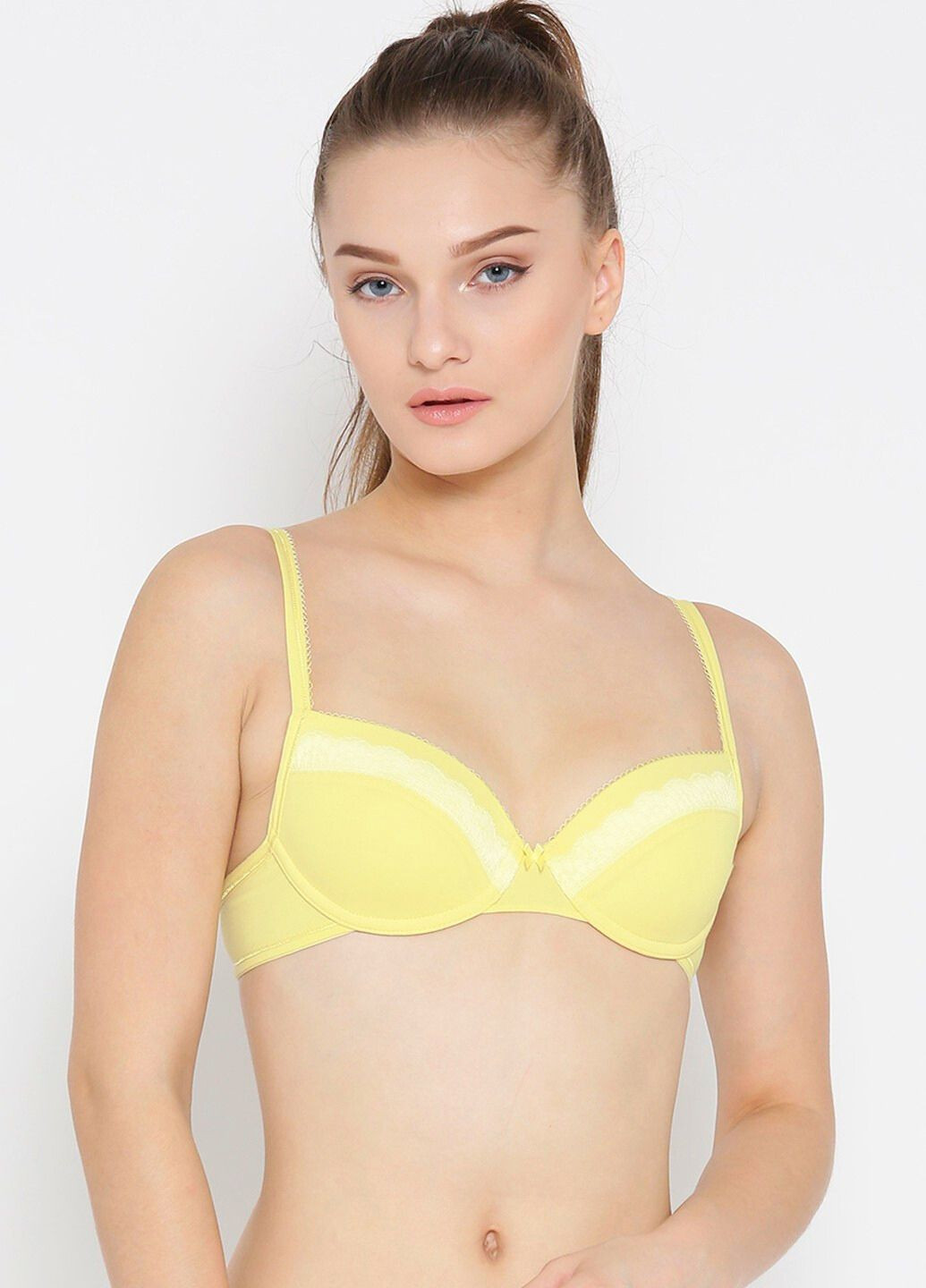 Светло-жёлтый балконет хлопковый бюстгальтер с уплотненной чашкой FS с косточками полиэстер, хлопок