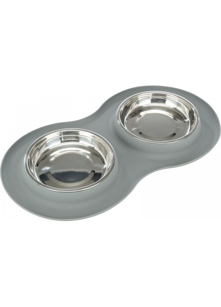 Миска для кішок, подвійна сіра, 47х3х26 см (метал / силікон) Trixie (292114496)