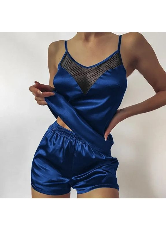 Синя жіноча піжама з блискучого щільного атласу шорти та маєчка China