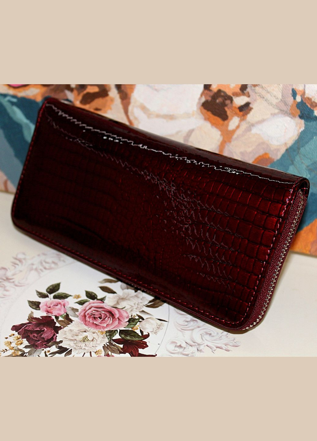 Кожаный женский кошелек клатч на молнии 0832 бордовый Henghuang (307284824)