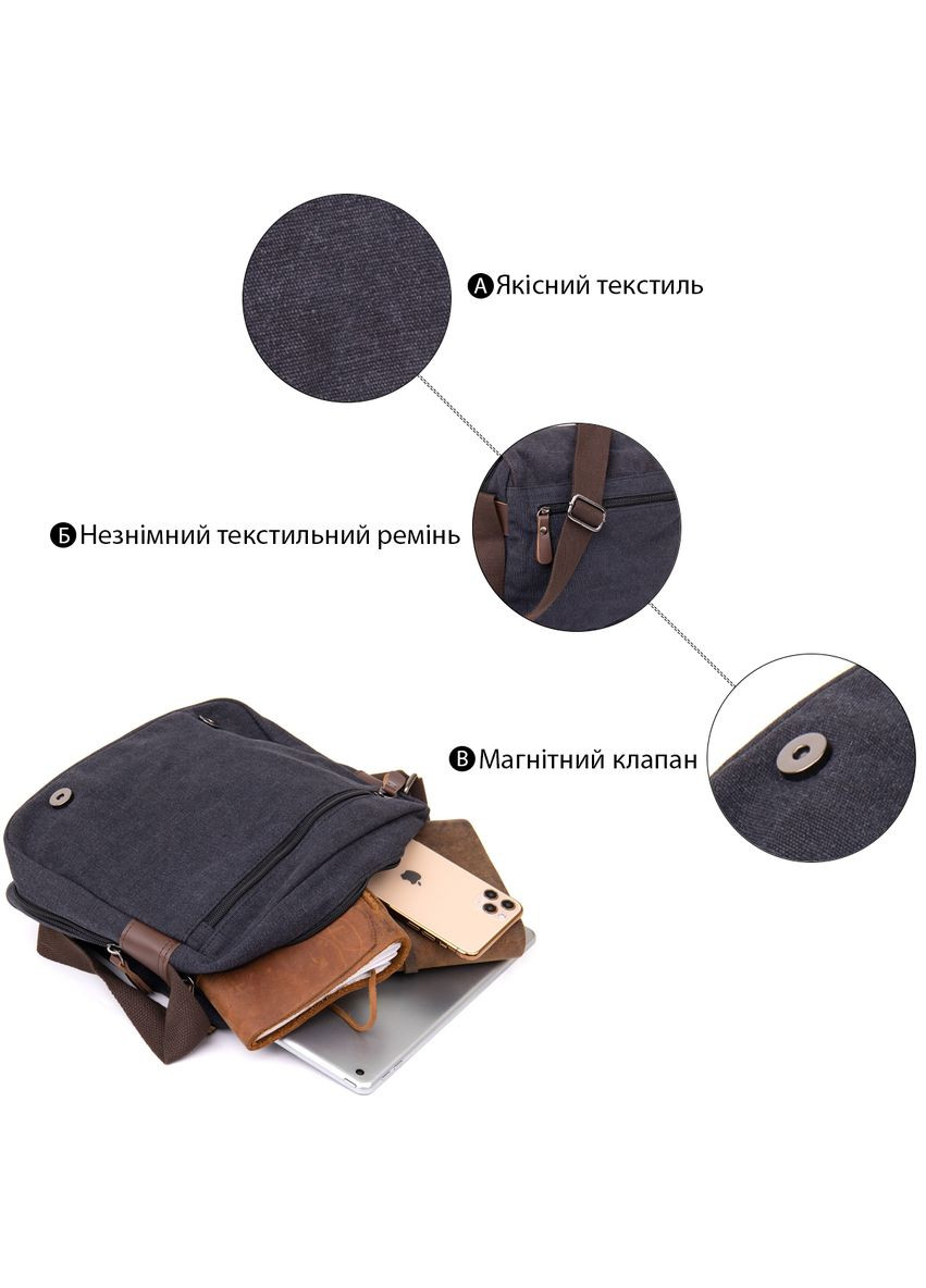 Сумка листоноша текстильна через плече з кишенями Vintage чорна (sku_20604) No Brand (328922572)