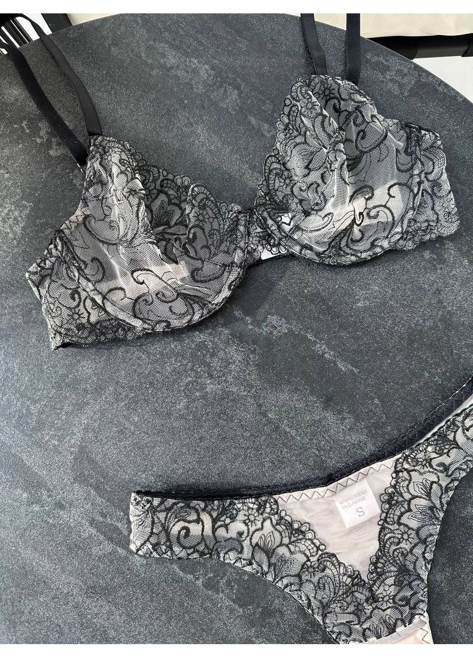 Чорний балконет комплект білизни | вишивка з сіточкою, чорний Vital-Textile з кісточками поліестер, еластан