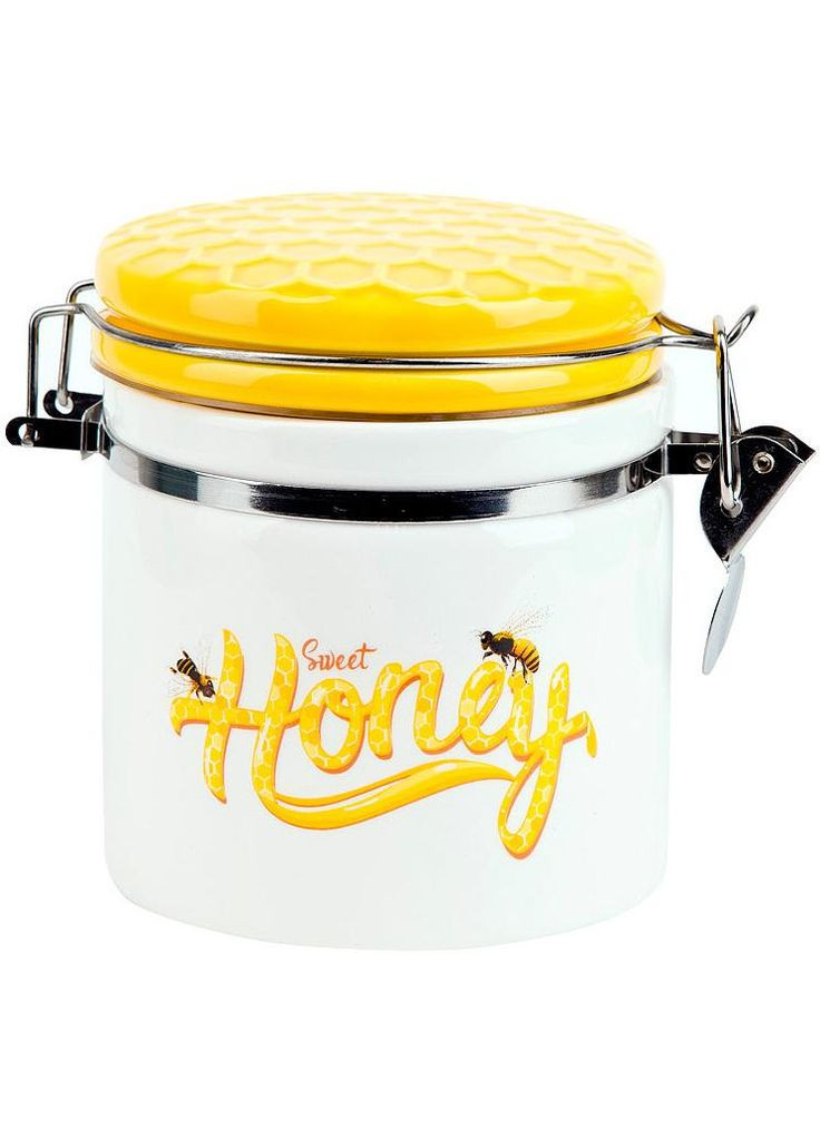 Банка керамічна "Sweet Honey" 480мл для сипучих продуктів з металевою затяжкою, білий Bona (372171691)