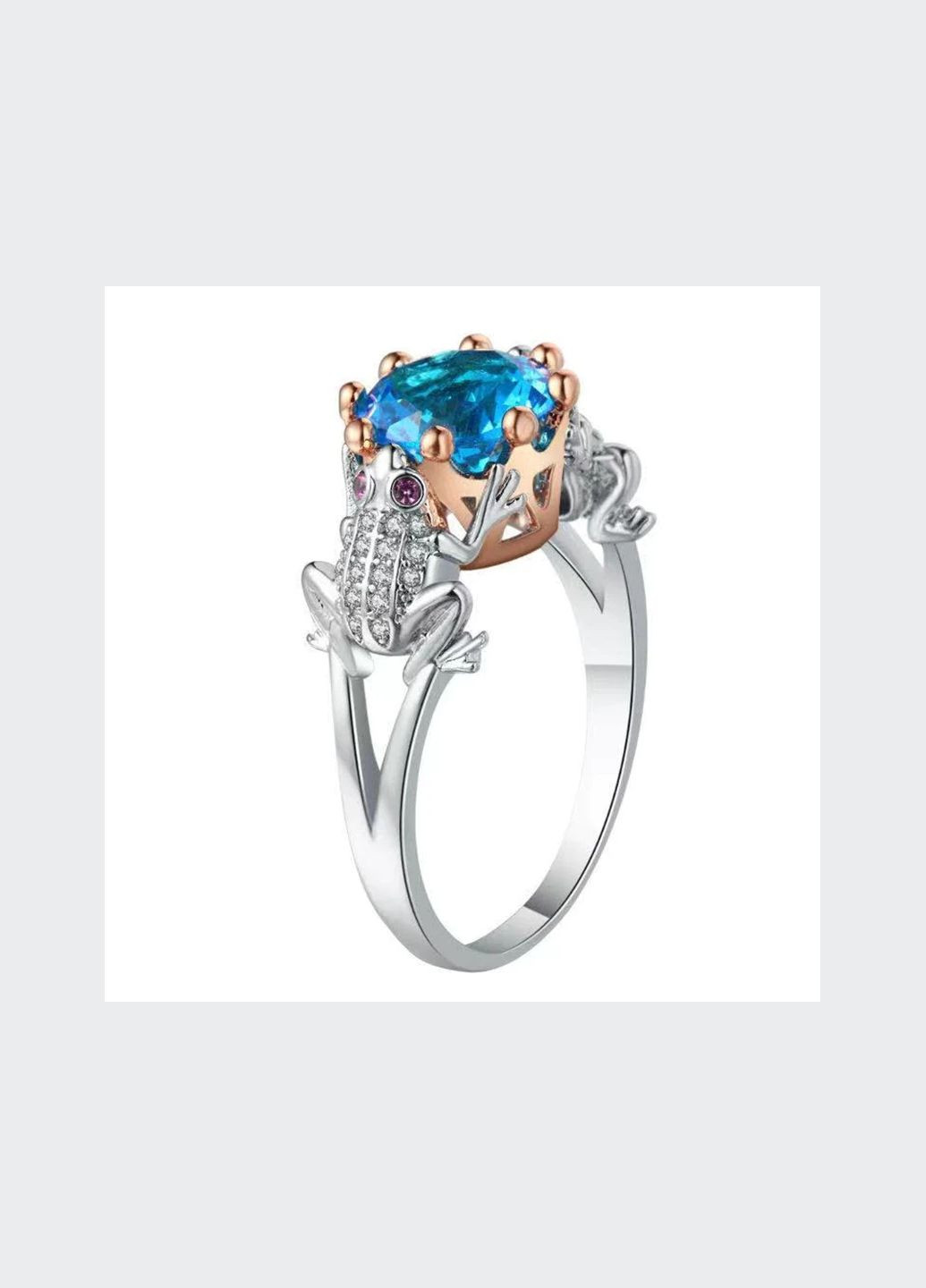 Новое богемное креативное кольцо, две лягушки (жабы) держат корону с голубы фианитом. Царевна лягушка, разм 18 Fashion Jewelry (292861961)