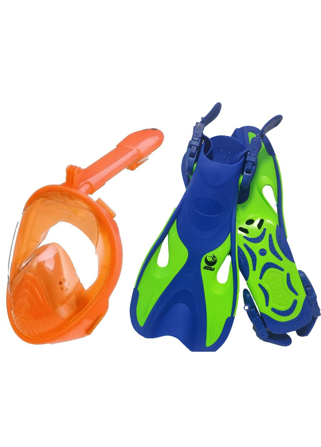 Детская маска для плавания + ласты (комплект от 3 до 10 лет) Полнолицевая панорамная (X/S) Оранжевая Ласты VelaSpor Free Breath (272798746)