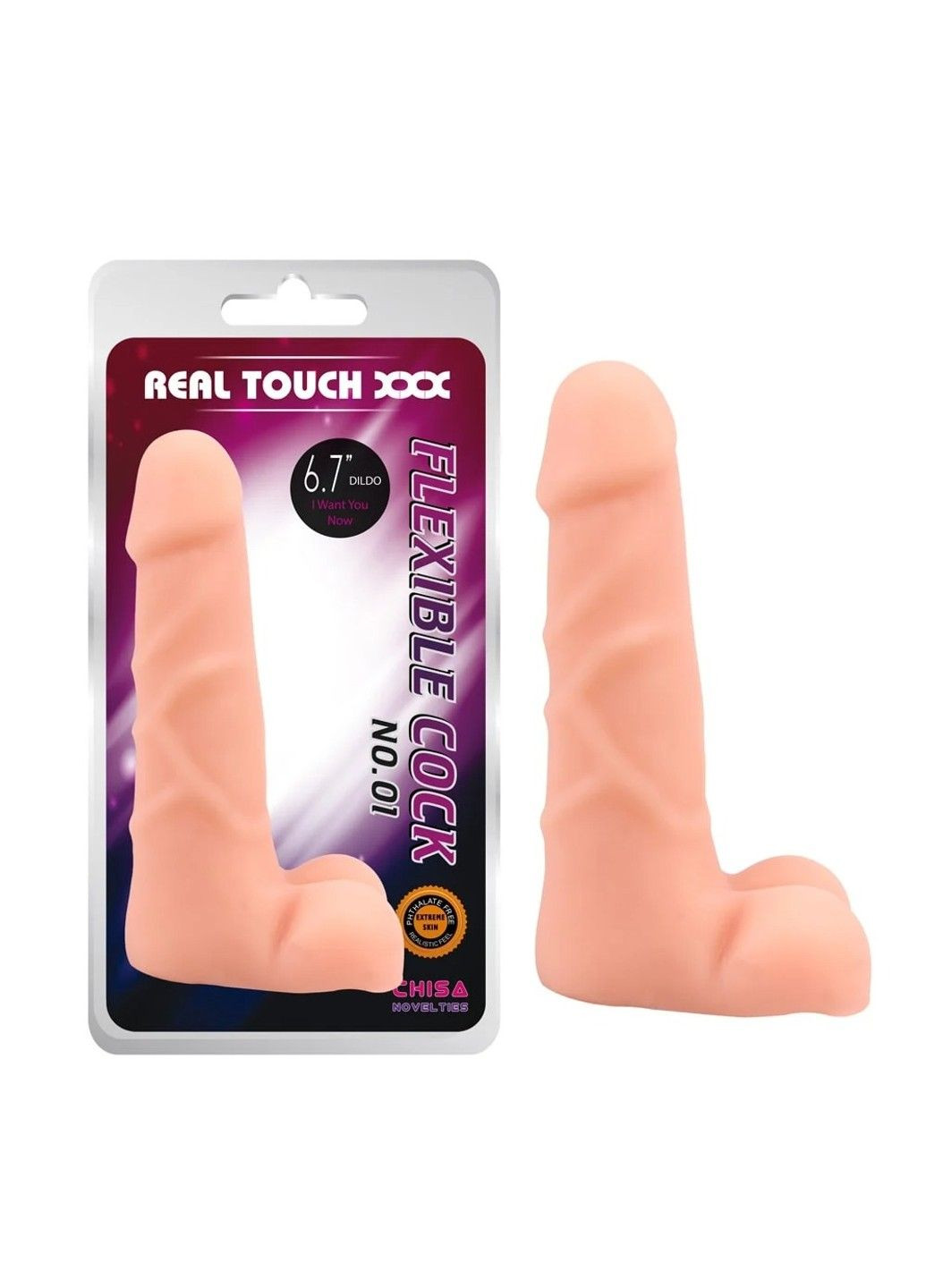 Фалоимитатор с хребтом 17 см / 4,5 см - Dildo Real Touch XXX 6.7 " Flexible Cock Chisa (289465971)