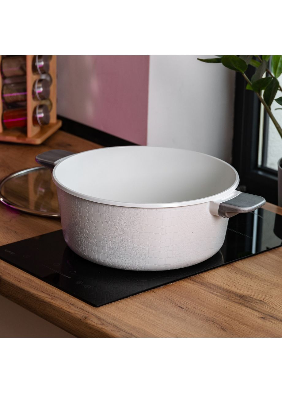 Алюмінієва каструля з керамічним покриттям антипригарним 7.7 л Ø 30 см біла MGC HP-4-455W Jooki (358705676)