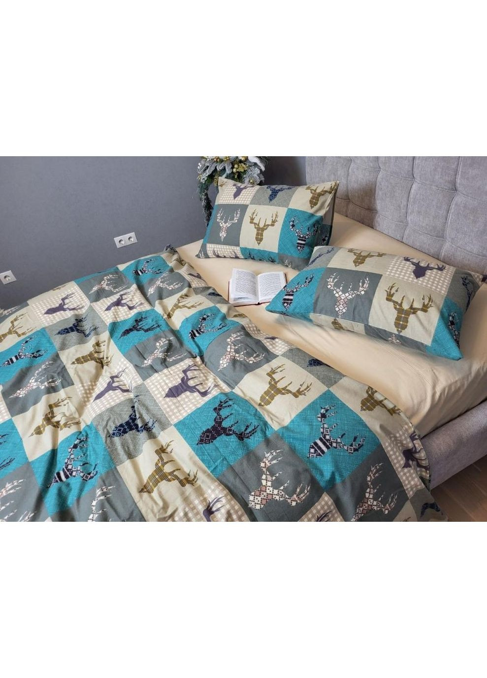 Постельное белье Трофей бирюза/св.беж, фланель(байка) Полуторный размер, наволочки 70/70 No Brand (364218608)