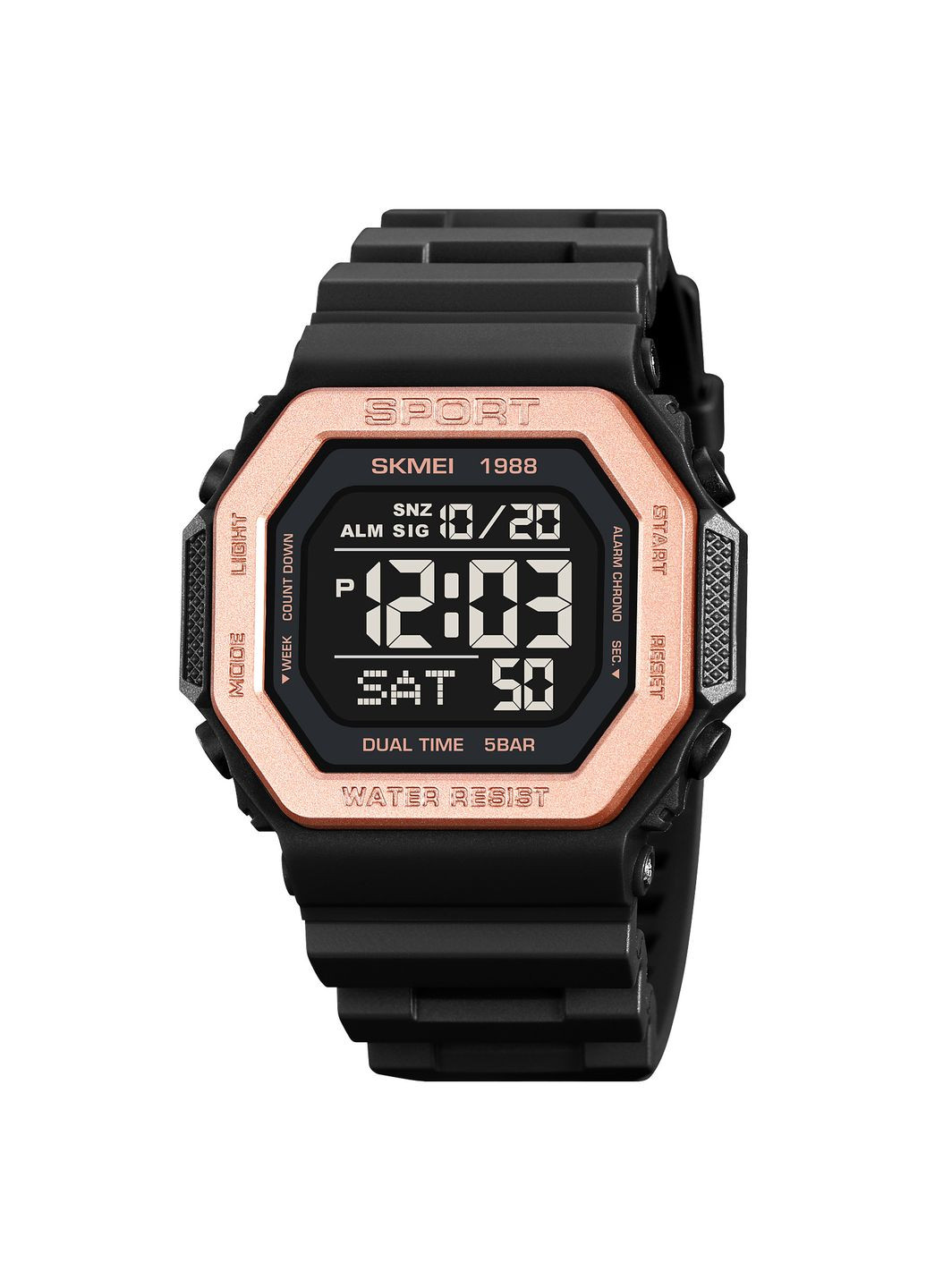 Годинник 1988RG Rose-Gold цифровий спортивний чоловічий з будильником і секундоміром водонепроникний 50м ProDobro (367264781)