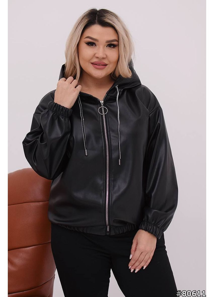 Черная демисезонная женская куртка из искусственной кожи в современном спортивно-кежуальном стиле куртка-пиджак Україна