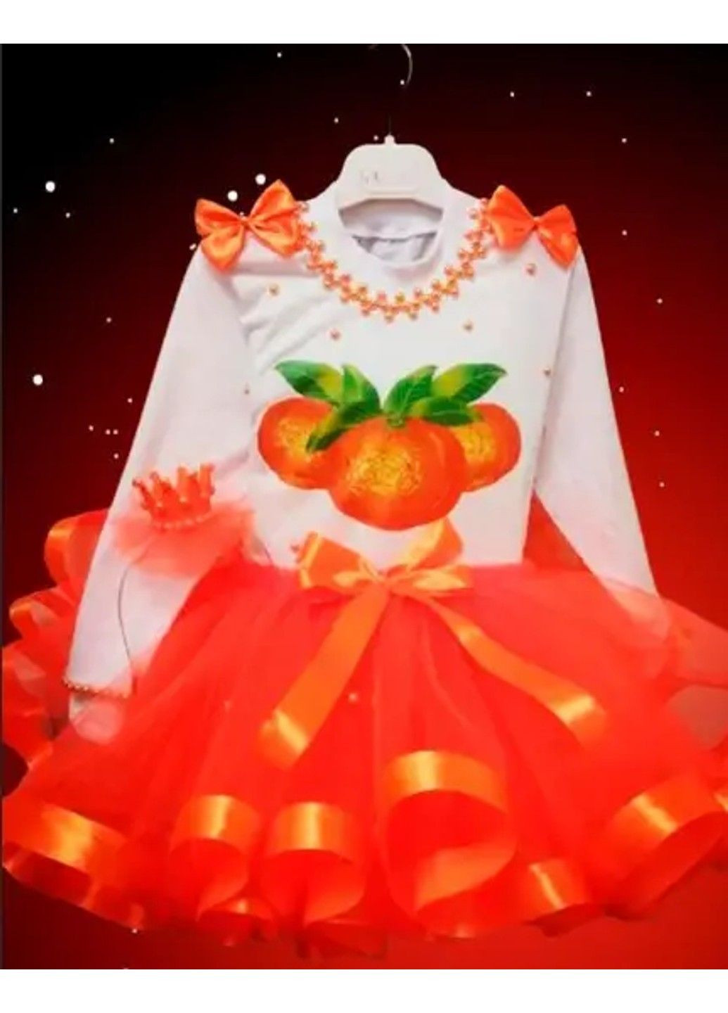 Белый праздничный костюм для девочки "мандаринка" - реглан, юбка, обруч юбочный No Brand