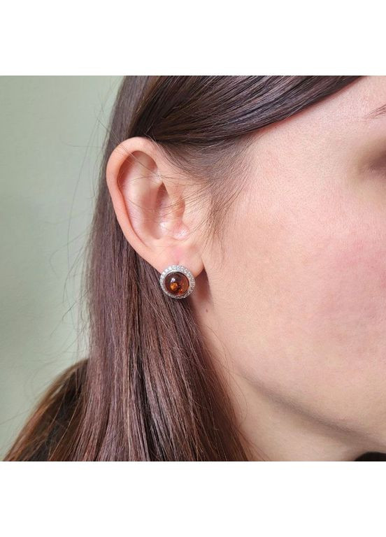 Серебряные серьги Круг с Янтарем серебро 925 пробы Родированное 870с 5.48г Nobrand (370438640)