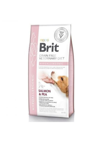 Сухой корм GF VetDiet Dog Hypoallergenic для собак, при пищевой аллергии, с лососем, горохом и гречкой, 12 кг (*) Brit (322589498)